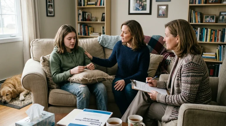 Girl with mother in therapy